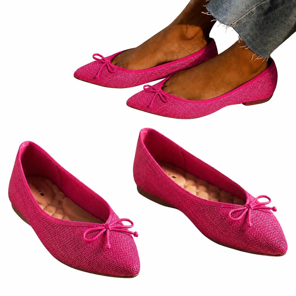 Birdies 'The Goldfinch Flats' Raffia Ballet Pointed-Toe, Raspberry Pink Size 7.5